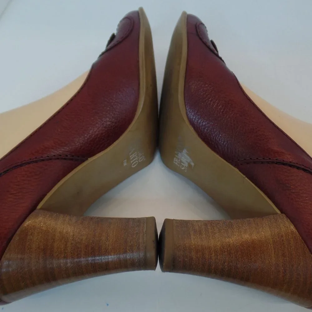 Franco Sarto Burgundy Leather Heels With Attractive Goldtone Buckles Sz 8.5 - Picture 10 of 15